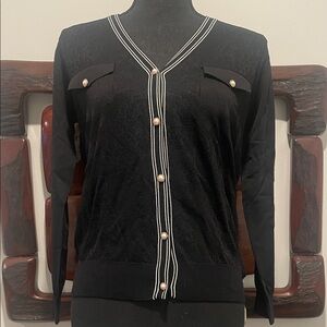 Chic Black Cardigan with Pearl Button Details